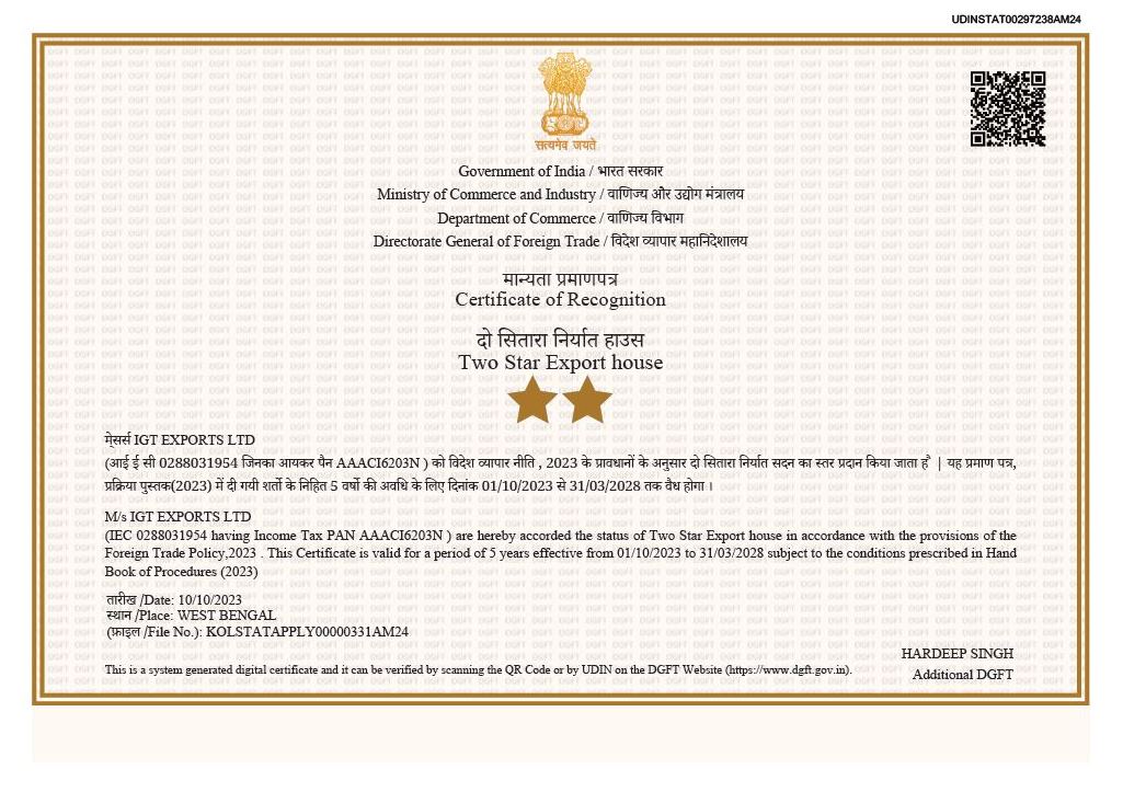 Two Star Exports House Certificate